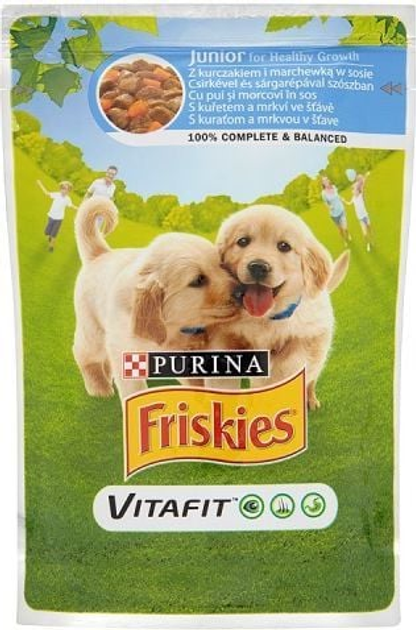 Mokra karma dla psów Purina Friskies Junior Kurczak i marchewka w sosie 100 g (7613035340046) - obraz 1