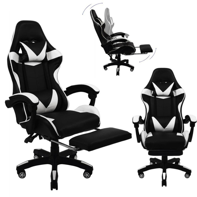 Кресло компьютерное игровое Bonro B-810 до 120 кг Белое Черное с ...