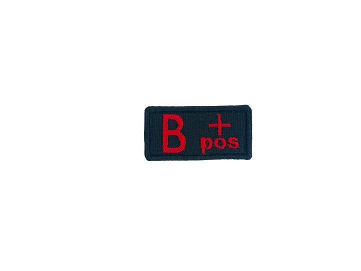 Шеврон на липучці Група крові B(III) Rh(+) 5см x 2,5см червоний на чорному (12153) - зображення 1