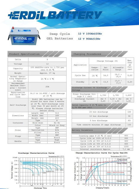 Аккумулятор гелевой ERDIL 100Ah 12V - изображение 4