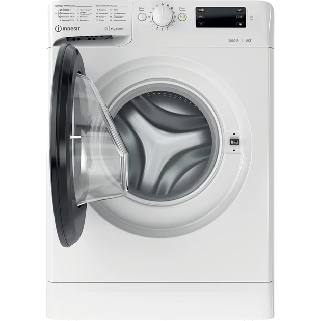 Стиральная машина Indesit фронтальная, 6кг, 1000, A+++, 43см, дисплей, люк черный, белый (OMTWSE61051WKUA) - Фото 10 Стиральная машина Indesit фронтальная, 6кг, 1000, A+++, 43см, дисплей, люк черный, белый (OMTWSE61051WKUA) - изображение 10