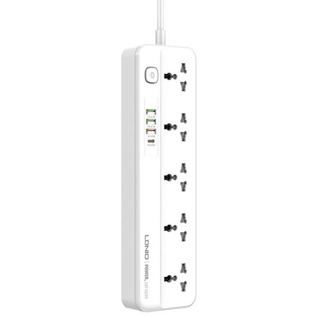Сетевой удлинитель фильтр LDNIO SC5415 |2500W, 2M, 5 розеток, 3USB/1Type-C, 10A/20W, PD/QC| White - Фото 2 Сетевой удлинитель фильтр LDNIO SC5415 |2500W, 2M, 5 розеток, 3USB/1Type-C, 10A/20W, PD/QC| White - изображение 2
