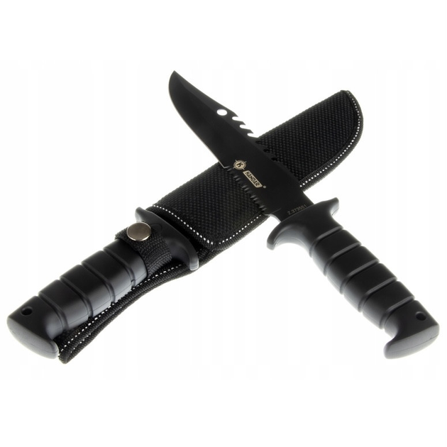 Охотничий нож Kandar NT189 черный в чехле на пояс - изображение 1