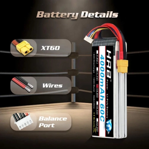 Аккумулятор для дрона HRB Lipo 4s 14.8V 4000mAh 60C Battery (HR-4000MAH ...