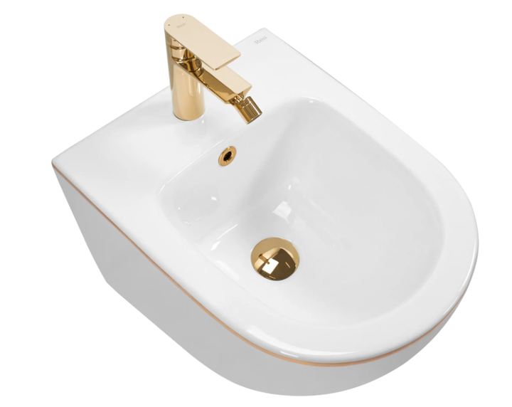 Подвесное биде REA CARLO MINI WHITE GOLD EDGE - изображение 2
