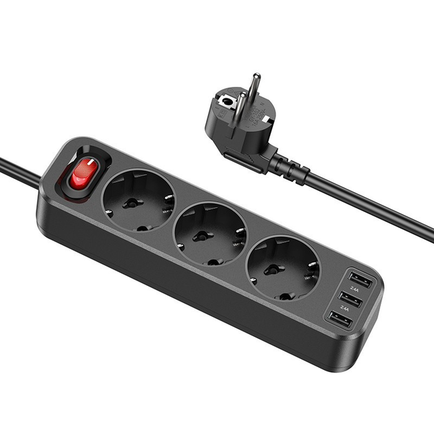 Сетевое зарядное устройство Hoco NS2 3-position extension cord socket ...