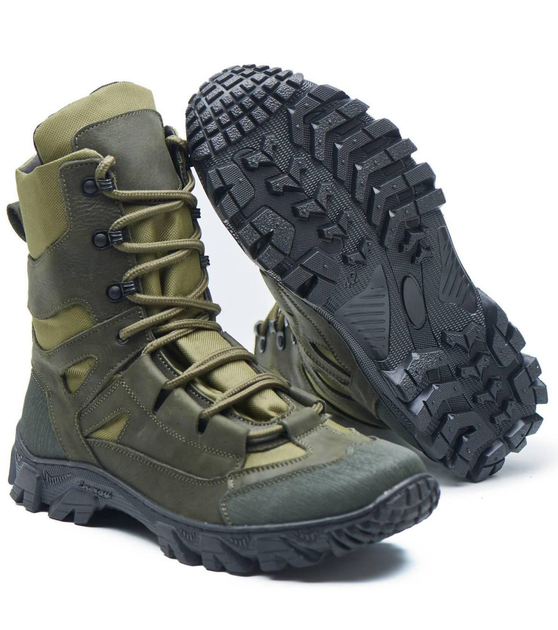 Берці демісезонні черевики тактичні чоловічі, натуральна шкіра та кордура, розмір 46, Bounce ar. QP-0846, колір хакі - зображення 2