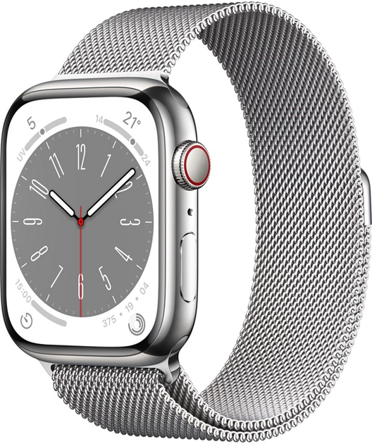 Smartwatch Apple Watch Series 8 GPS + LTE 45mm Silver Stainless Steel Case with Silver Milanese Loop (MNKJ3) - obraz 1