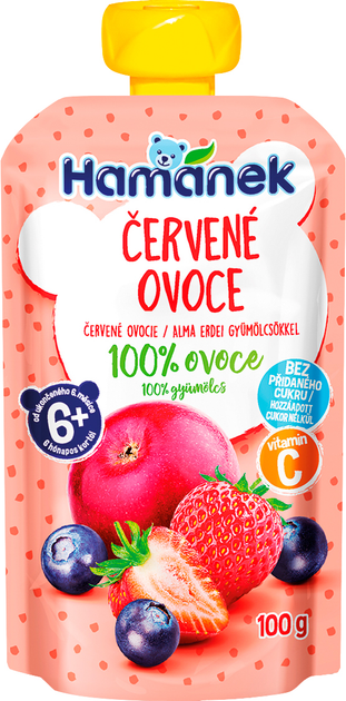 Упаковка Hamanek Пюре из яблок, клубники и черники 100 г х 8 шт (8595139797386) 