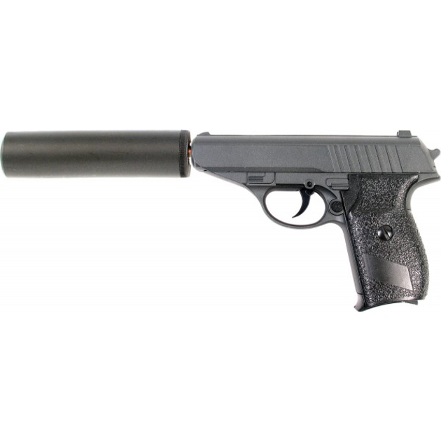 Страйкбольный Пистолет с глушитилем Galaxy G3A Walther PPS металл, пластик стреляет пульками 6 мм Черный - изображение 1