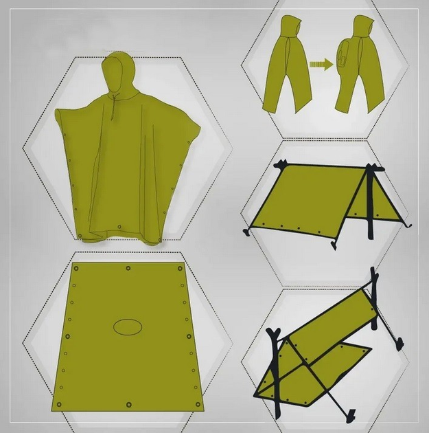 Дождевик палатка военный тактический пончо тент дождевик 3в1 Зеленый - изображение 2