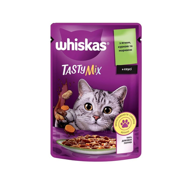 Влажный корм WHISKAS Tasty Mix пауч с лососем и морковью 85гр для кошек ...