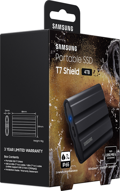 SSD диск Samsung T7 Shield 4TB USB 3.2 Type-C Black (MU