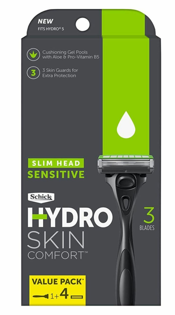 Бритва чоловіча Schick Hydro Skin Comfort Slim Head Sensitive (1 станок + 4 картриджі) - зображення 9