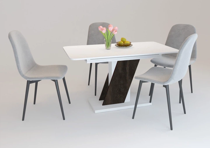 Стол обеденный раскладной Fusion furniture Карло Белый/Угольный камень (10000178) - Фото 2 Стол обеденный раскладной Fusion furniture Карло Белый/Угольный камень (10000178) - изображение 2