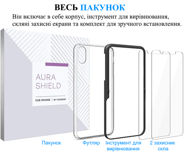 Чехол FlexGear с полной защитой для iPhone X XS и 2 защитными стеклами для экрана - Clear (500311222-X001LIP9BL) - изображение 2