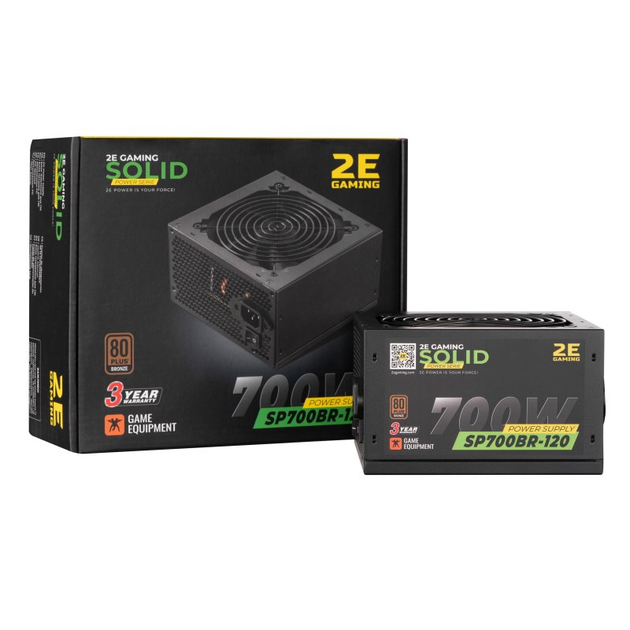 Блок питания 2E GAMING SOLID POWER (700W), >85, 80+ Bronze, 120mm, 1xMB 24pin(20+4), 1xCPU 8pin(4+4), 3xMolex, (2E-SP700BR-120) - изображение 1