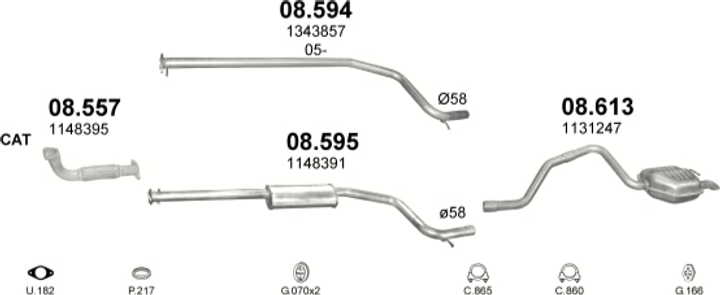 Средняя труба глушителя POLMO (08.594) - (Ford Mondeo III 2.0/2.2 TDCi) (Polmo-08.594) - изображение 2