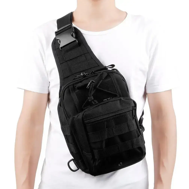 Тактическая сумка на плечо мужская однолямочная для спорта туризма рыбалки охоты на 6 л 28х18х13 см (474188-Prob) Черная - изображение 2