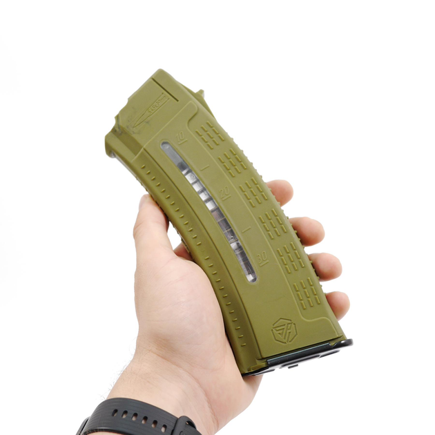 Високоміцний Магазин АК 5.45 коробчатий, Ріжок АК калібр 5.45 з вікном для контролю кількості заряду патронів Олива - зображення 2