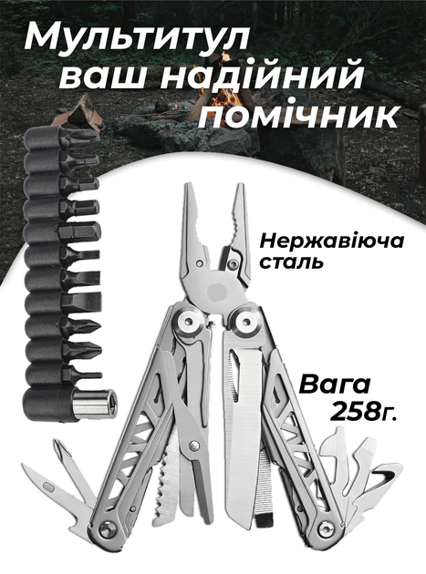 Мультитул 17 в 1 многофункциональный мультиинструмент с набором бит ...