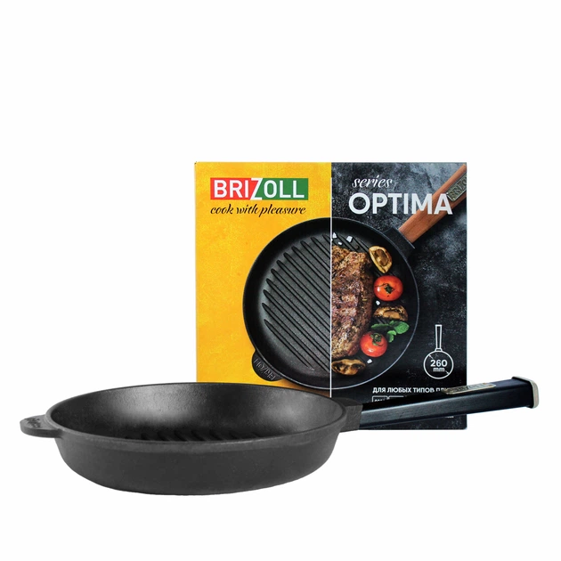 Чугунная сковорода гриль Brizoll Optima-Black 260 х 40 мм - изображение 2