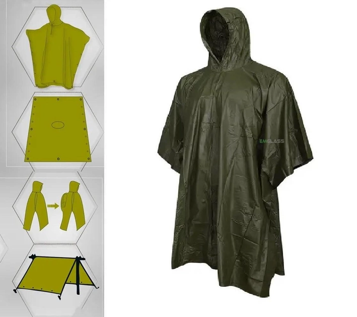Тактический дождевик Плащ-палатка TVS Военный дождевик-пончо Зеленый GS-4853 - изображение 1
