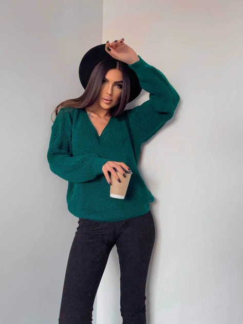 Fashions • Светр жіночий з вирізом Лаура Fashions 44-50 пляшка (217/а-нс) - зображення 3