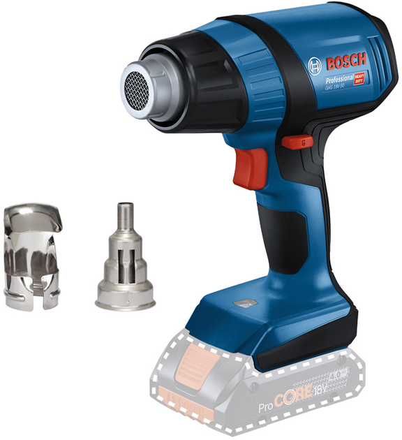 Фен акумуляторний технічний Bosch GHG 18V-50, соло (без акум.та зарядки), 2 насадки (06012A6500) - зображення 1