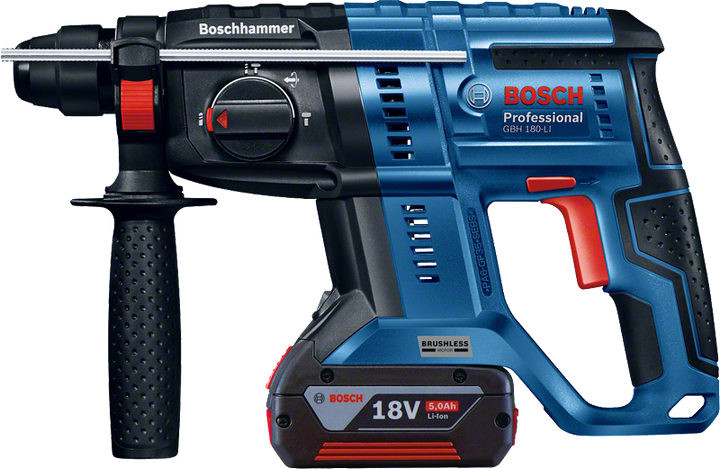 Акумуляторний безщітковий перфоратор Bosch GBH 180-Li , 18В, 1 акум. 4 амп.год, зарядний пристрій, валіза (0611911122) - зображення 3