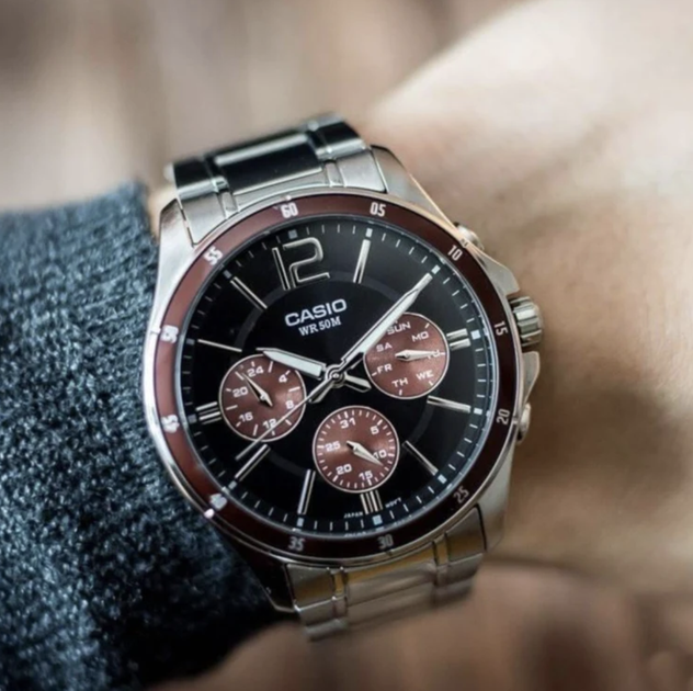 Наручные часы Casio MTP-1374D-5AVВF Черные с красным/серебристым - изображение 2