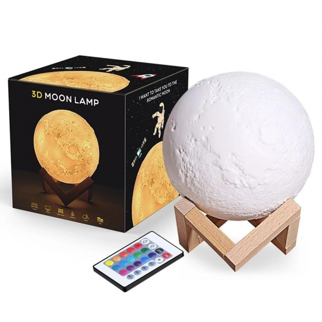 Настільна лампа світильник різнокольоровий Місяць - Magic 3D Moon Light з пультом - зображення 9