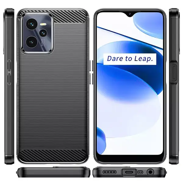 Чехол Fiji Polished Carbon для Realme C35 противоударный бампер черный - изображение 2