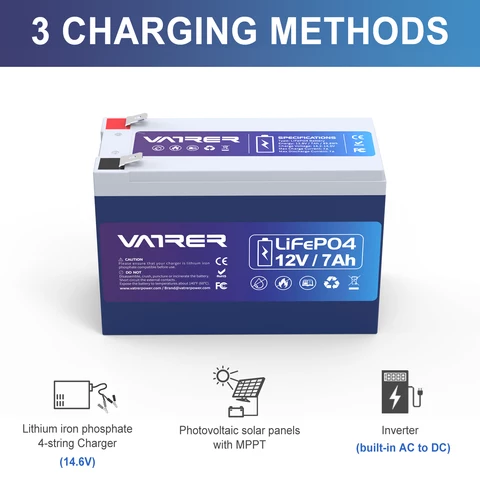 Акумулятор LiFePo4 12V 7А VATRER батарея для сигналізації домофону літій-залізо-фосфат BMS battery (LiFePO4 12V 7A) - зображення 3