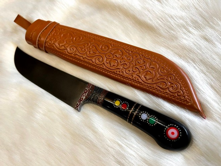 Нож пчак подарочный экземпляр Prezent Узбецкие традиции с инкрустацией 13Д 30см - изображение 1