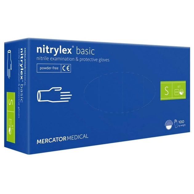 Нитриловые перчатки Mercator Nitrylex Basic размер S синие (50 пар) - изображение 1