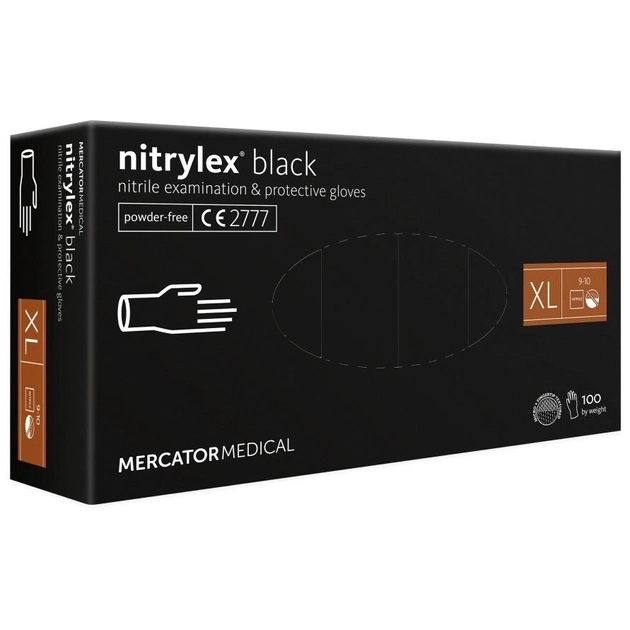 Нитриловые перчатки Mercator Nitrylex Black размер XL черные (50 пар) - изображение 1