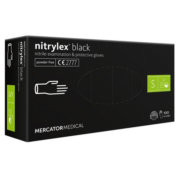 Нитриловые перчатки Mercator Nitrylex Black размер S черные (50 пар) - изображение 1