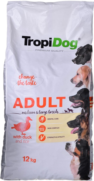Sucha karma dla psów ras dużych i średnich TROPIDOG z kaczką i ryżem 12 kg (5900469570173) - obraz 1