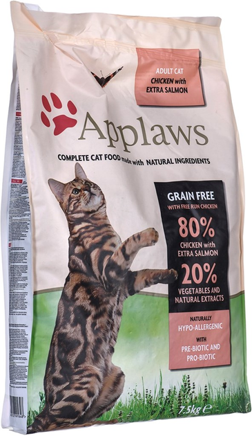 Sucha karma dla kotów APPLAWS z kurczakiem i łososiem 7.5kg (5060122491648) - obraz 1