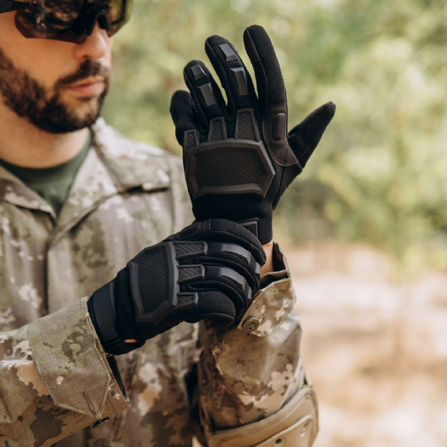 Тактичні сенсорні рукавички з накладками чорні 3223b XL - зображення 1