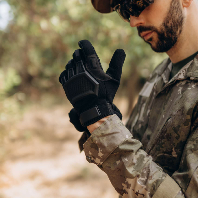 Тактические перчатки сенсорные с накладками черные 3223b M - изображение 2