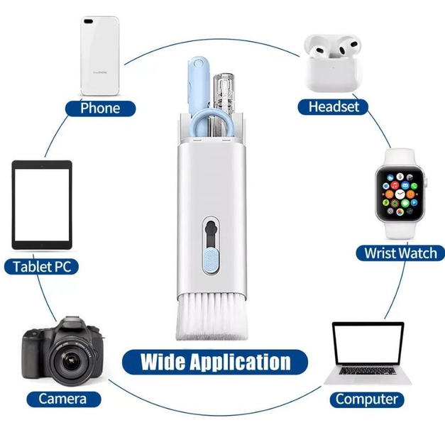Багатофункціональний набір 7 в 1 для чищення електроніки та гаджетів: клавіатури, навушників, монітора ПК, мобільного телефону, ноутбука, AirPods, смарт годинника синього кольору (L787P) - зображення 2