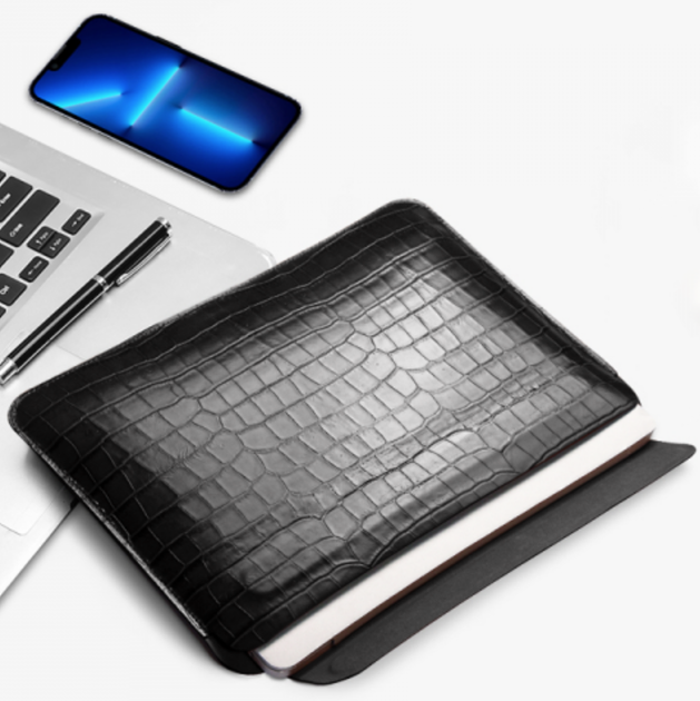 Кожанный чехол WIWU Skin Croco Geniunie Leather Sleeve Series for MacBook 14" [2021], Black - изображение 5