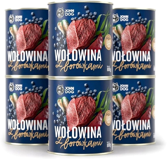 Mokra karma dla psów John Dog Berry Adult wołowina z borówkami 6 x 800 g (5903246845501) - obraz 1