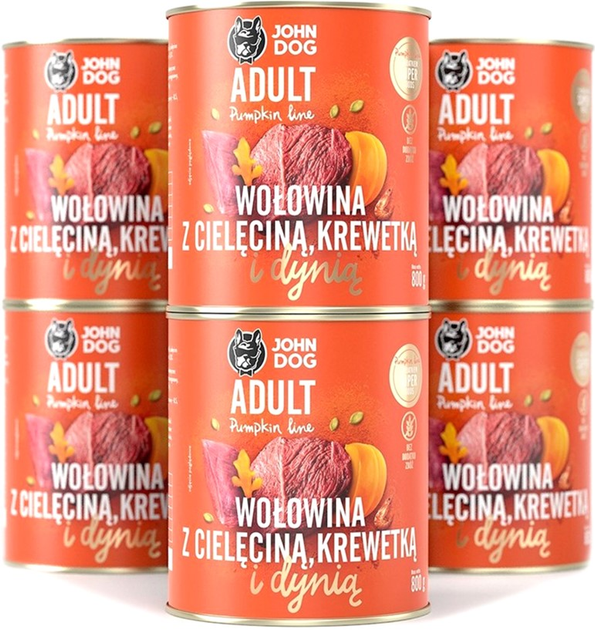 Mokra karma dla psów John Dog Pumpkin Adult Wołowina z cielęciną, krewetkami i dynią 6 x 800 g (5903769000906) - obraz 1