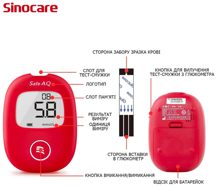 Глюкометр Sinocare Safe AQ Smart + 25 тест-полосок - изображение 2