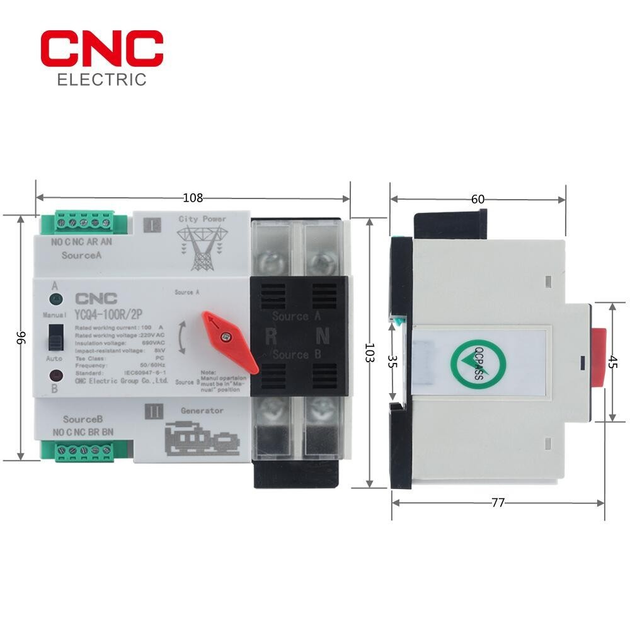 Автомат ввода резерва CNC YCQ4-2/100A - однофазный переменного тока ...