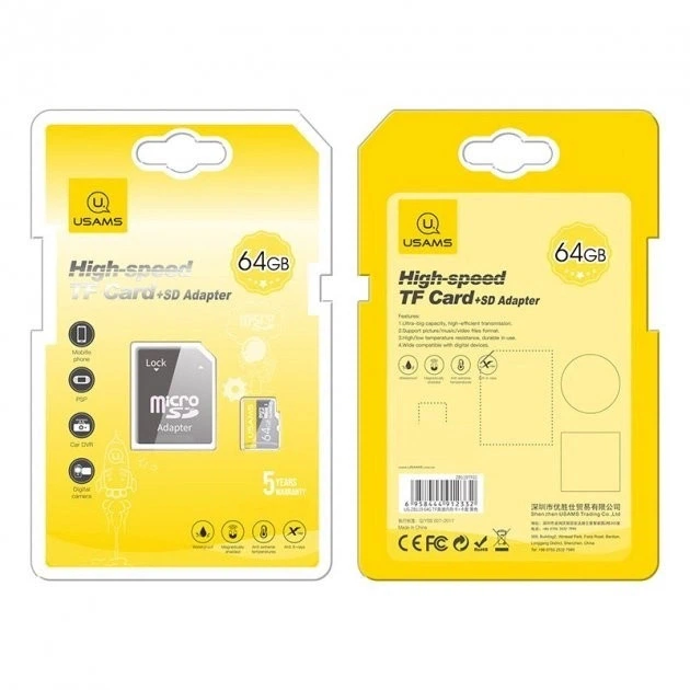 Карта памяти Usams MicroSD 64GB Class 10 US-ZB119 TF High Speed Card+Adapter (ZB119TF01) - Фото 2 Карта памяти Usams MicroSD 64GB Class 10 US-ZB119 TF High Speed Card+Adapter (ZB119TF01) - изображение 2