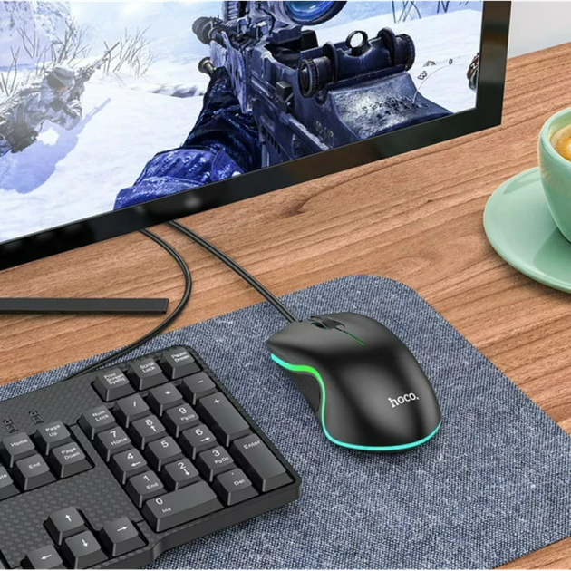 Проводная игровая компьютерная мышь HOCO GM19 Enjoy оптическая для ноутбука и компьютера с RGB подсветкой питание от USB Черная - изображение 7